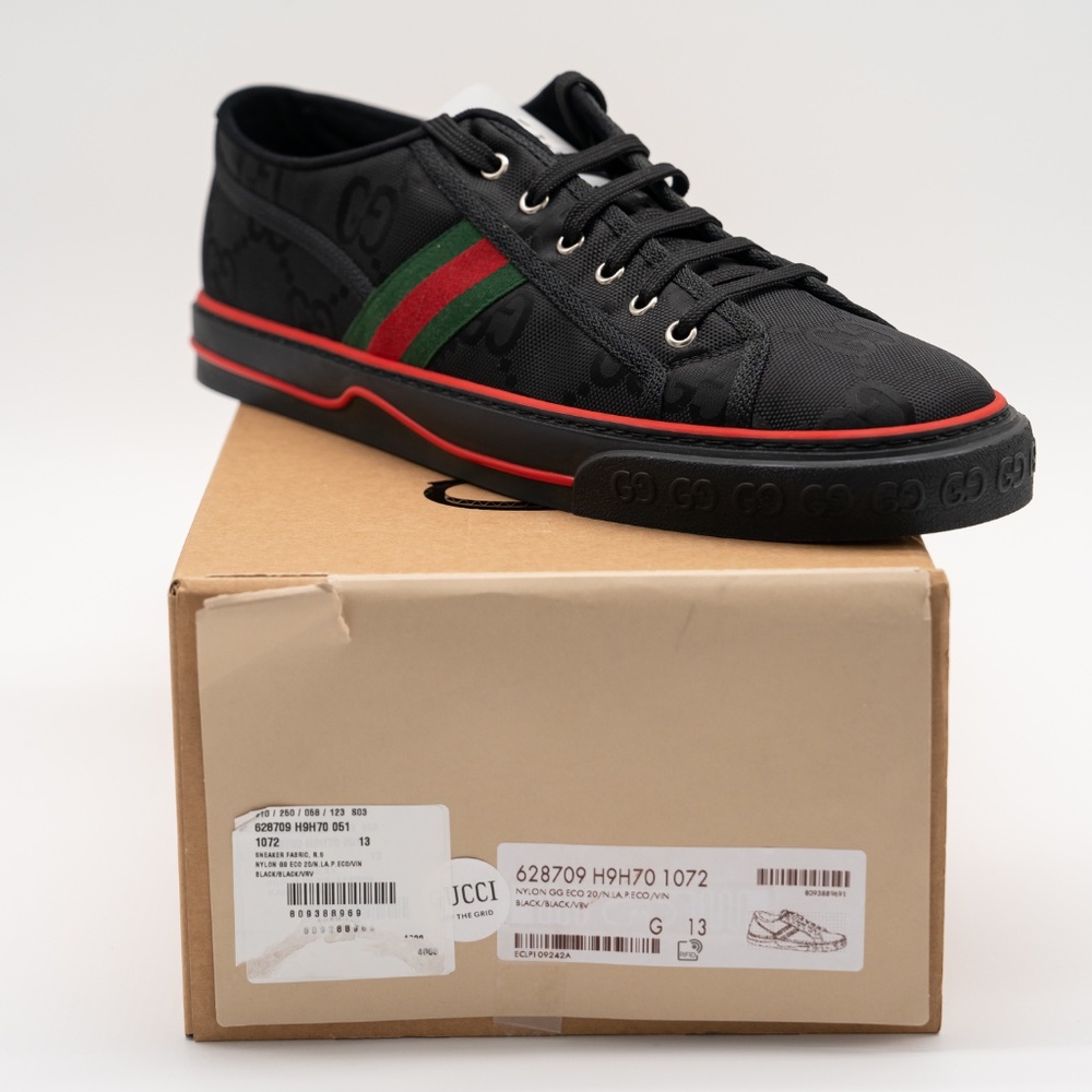 Size 13G 13.5 US  Gucci Tennis 1977 Off the Grid Low Black Canvas Sneakers GG - Picture 9 of 10